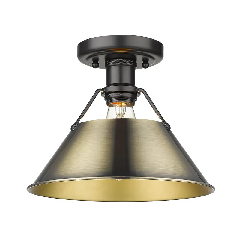Yep by Golden Lighting Orwell 1-light Flush Mount in Matte Black and Aged Brass shade — Golden Lighting LED Ceiling Lights 100.0W 