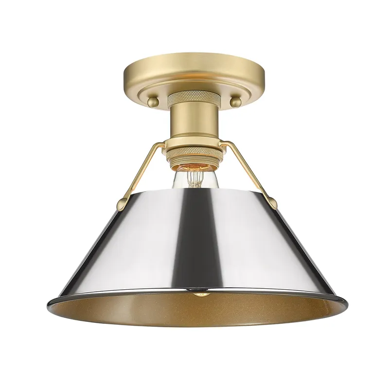 Yep by Golden Lighting Orwell 1-light Flush Mount in Brushed Champagne Brass and Chrome shade — Golden Lighting LED Pendant Lights  