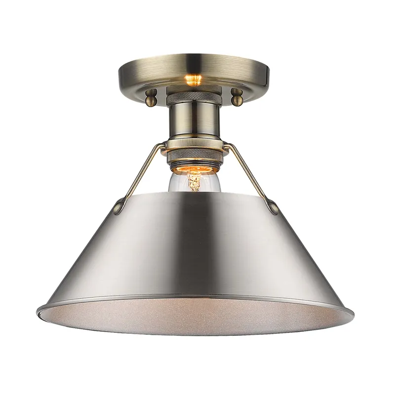 Yep by Golden Lighting Orwell 1-light Flush Mount in Aged Brass and Pewter shade — Golden Lighting LED Ceiling Lights 100.0W 
