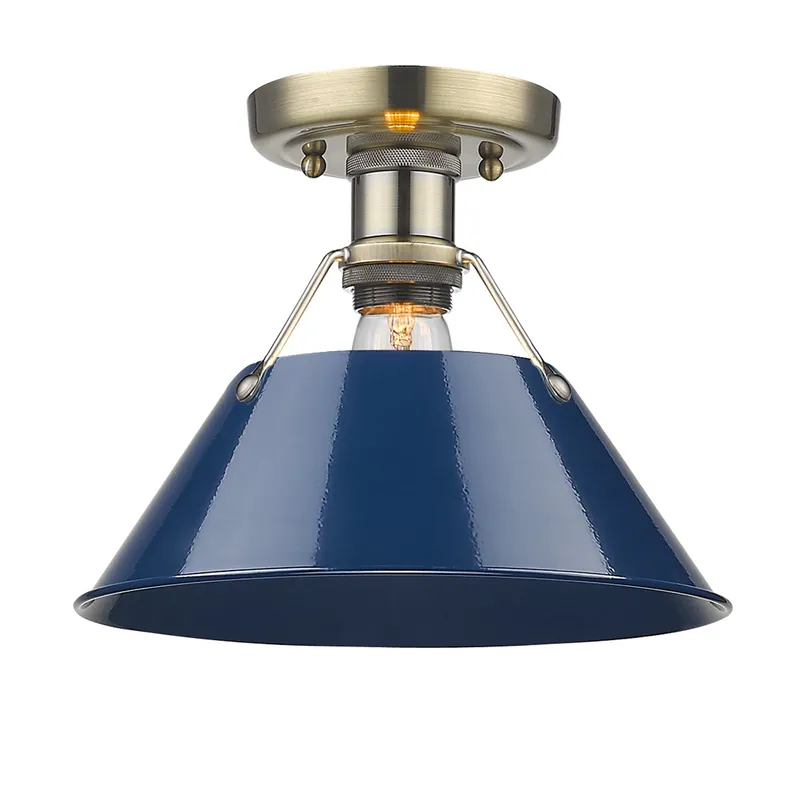 Yep by Golden Lighting Orwell 1-light Flush Mount in Aged Brass and Navy Blue shade — Golden Lighting LED Ceiling Lights 100.0W 