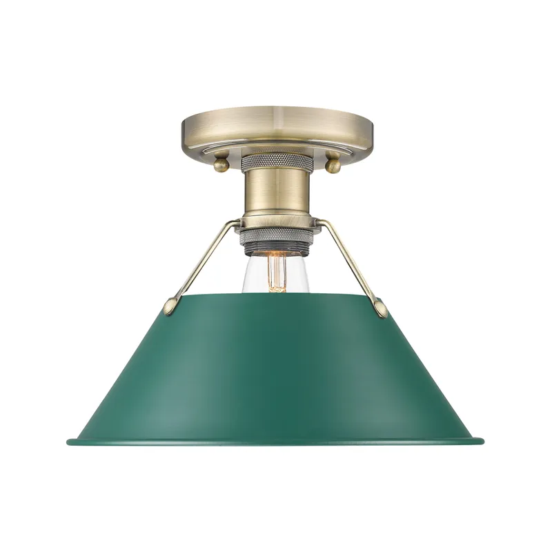 Yep by Golden Lighting Orwell 1-light Flush Mount in Aged Brass and Pine Green shade — Golden Lighting LED Ceiling Lights 100.0W 