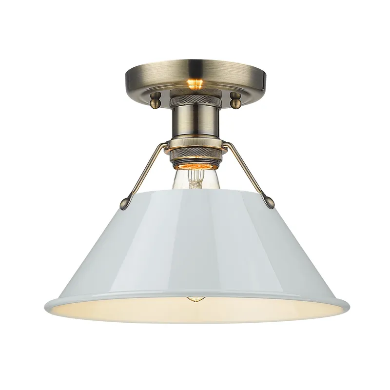 Yep by Golden Lighting Orwell 1-light Flush Mount in Aged Brass and Dusky Blue shade — Golden Lighting LED Ceiling Lights  