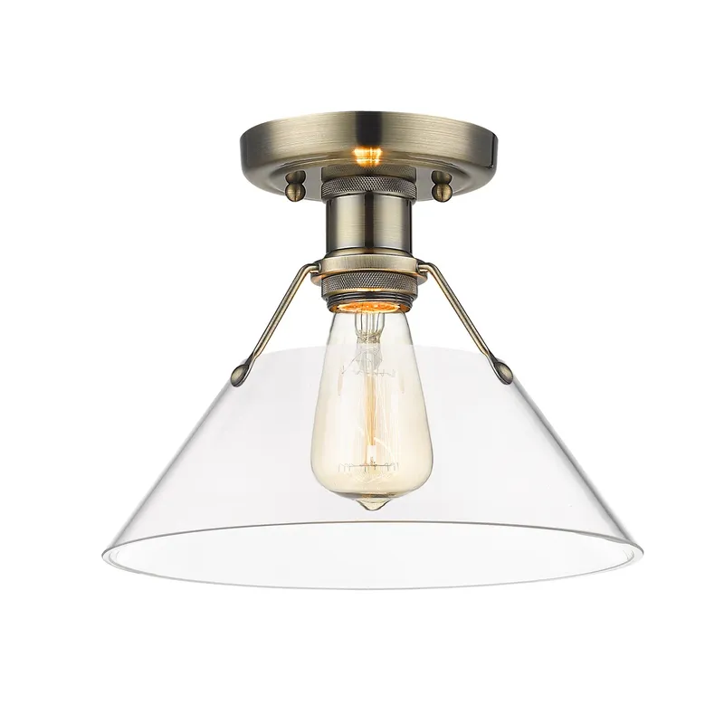 Yep by Golden Lighting Orwell 1-light Flush Mount in Aged Brass and Clear Glass — Golden Lighting LED Ceiling Lights  