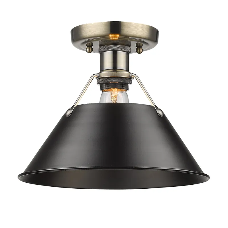 Yep by Golden Lighting Orwell 1-light Flush Mount in Aged Brass and Matte Black shade — Golden Lighting LED Ceiling Lights  