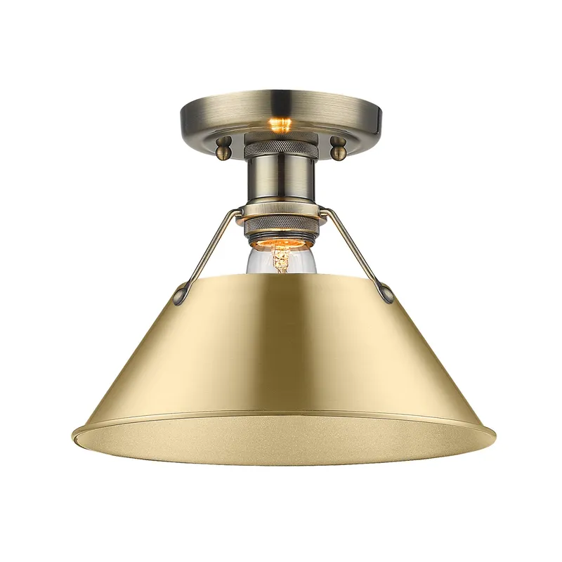 Yep by Golden Lighting Orwell 1-light Flush Mount in Aged Brass and Brushed Champagne Brass shade — Golden Lighting LED Ceiling Lights  
