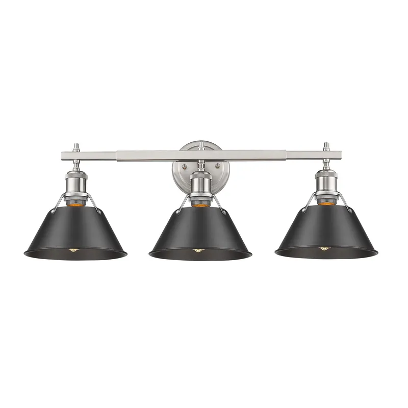 Yep by Golden Lighting Orwell 3-light Vanity in Pewter and Matte Black shade — Golden Lighting LED Wall Lights 100.0W 