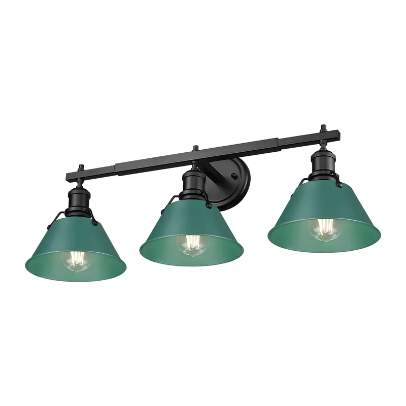 Yep by Golden Lighting Orwell 3-light Vanity in Matte Black and Pine Green shade — Golden Lighting LED Wall Lights  