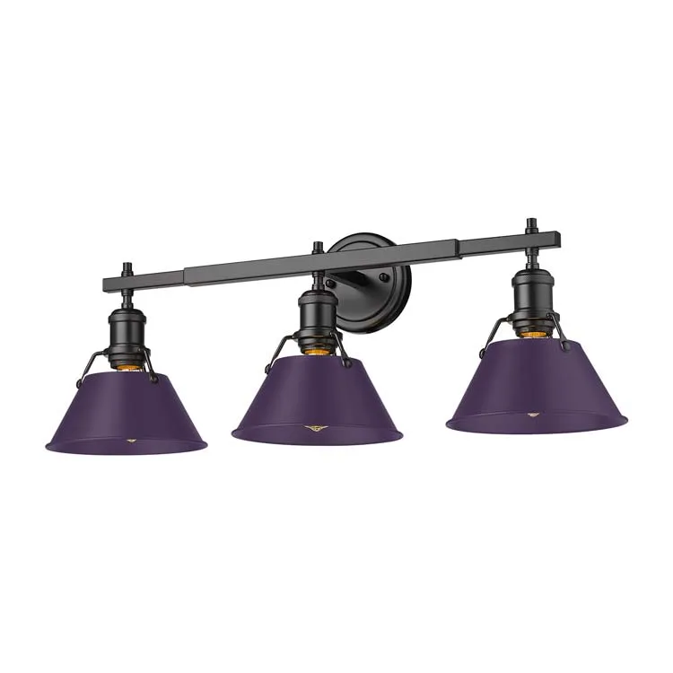 Yep by Golden Lighting Orwell 3-light Vanity in Matte Black and Exotic Purple shade — Golden Lighting LED Wall Lights  