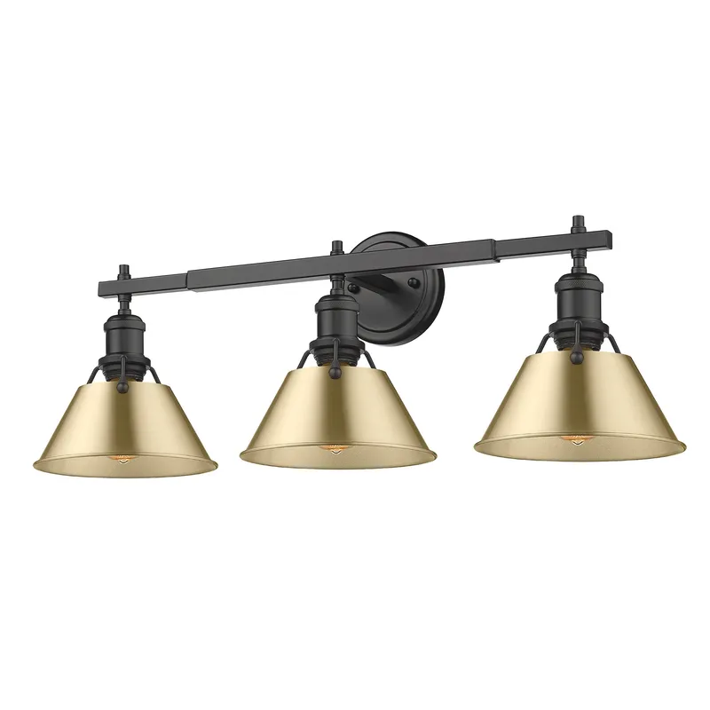 Yep by Golden Lighting Orwell 3-light Vanity in Matte Black and Brushed Champagne Brass shade — Golden Lighting LED Wall Lights  