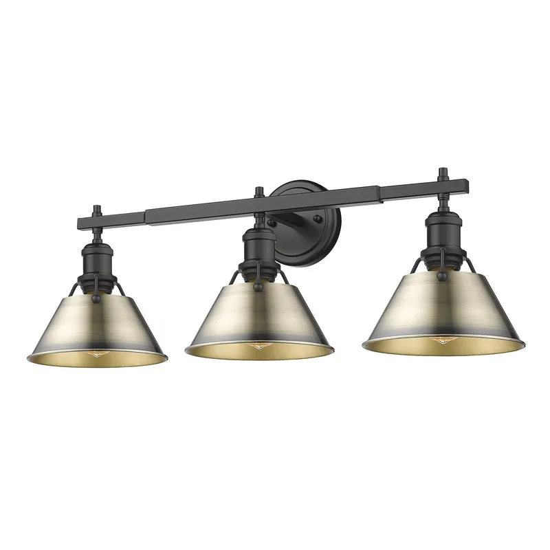 Yep by Golden Lighting Orwell 3-light Vanity in Matte Black and Aged Brass shade — Golden Lighting LED Wall Lights  