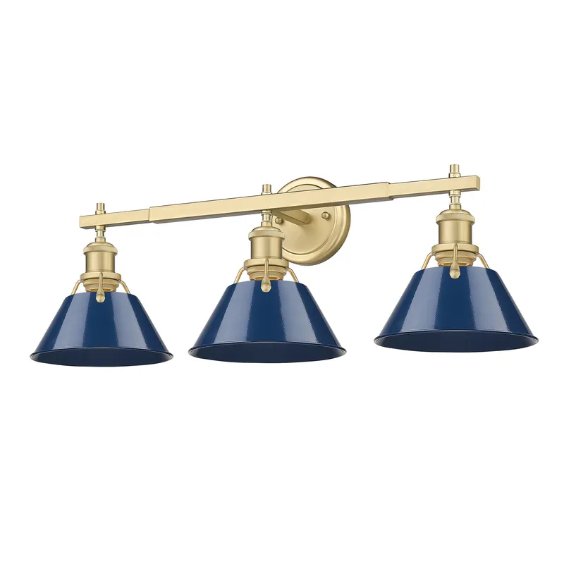 Yep by Golden Lighting Orwell 3-light Vanity in Brushed Champagne Brass and Navy Blue shade — Golden Lighting LED Wall Lights  