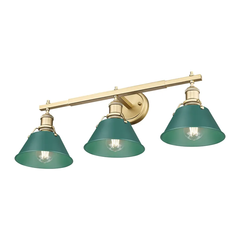 Yep by Golden Lighting Orwell 3-light Vanity in Brushed Champagne Brass and Pine Green shade — Golden Lighting LED Wall Lights  
