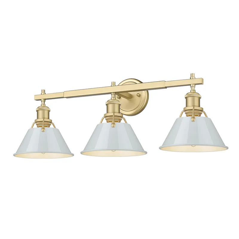 Yep by Golden Lighting Orwell 3-light Vanity in Brushed Champagne Brass and Dusky Blue shade — Golden Lighting LED Wall Lights  