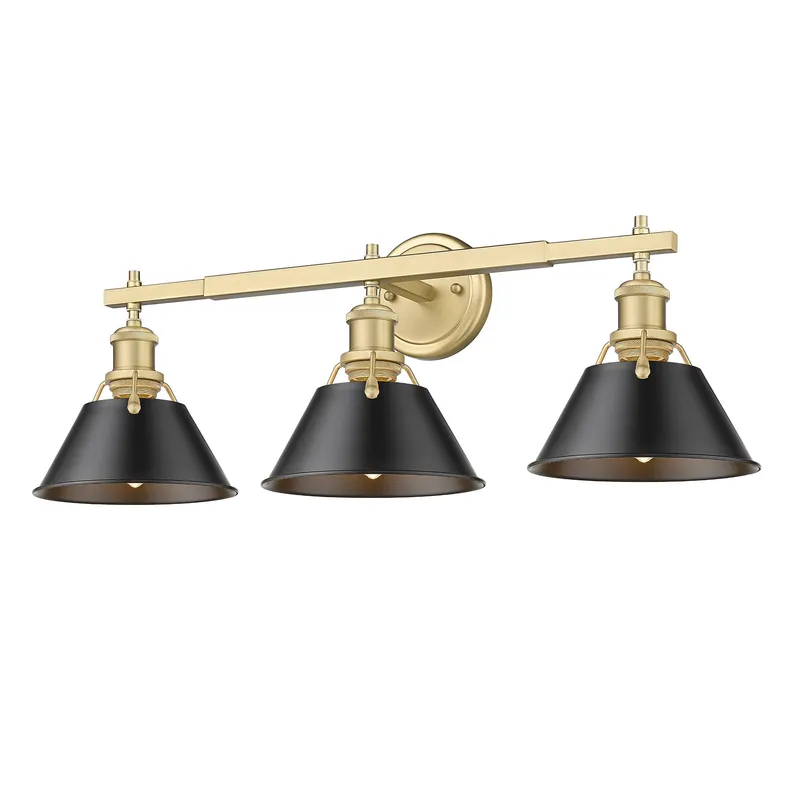 Yep by Golden Lighting Orwell 3-light Vanity in Brushed Champagne Brass and Matte Black shade — Golden Lighting LED Wall Lights 100.0W 