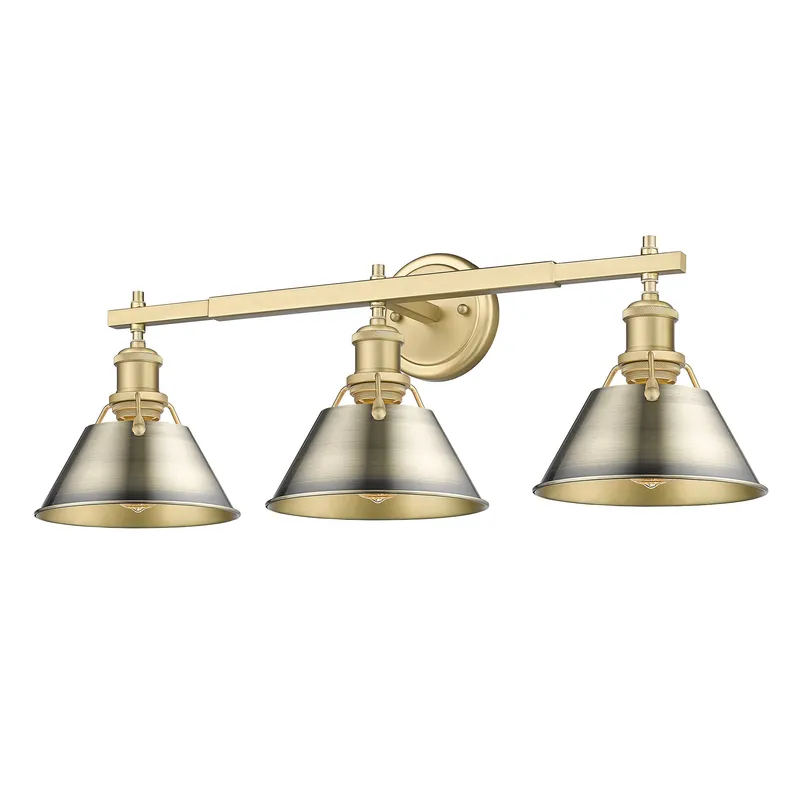 Yep by Golden Lighting Orwell 3-light Vanity in Brushed Champagne Brass and Aged Brass shade — Golden Lighting LED Wall Lights 100.0W 