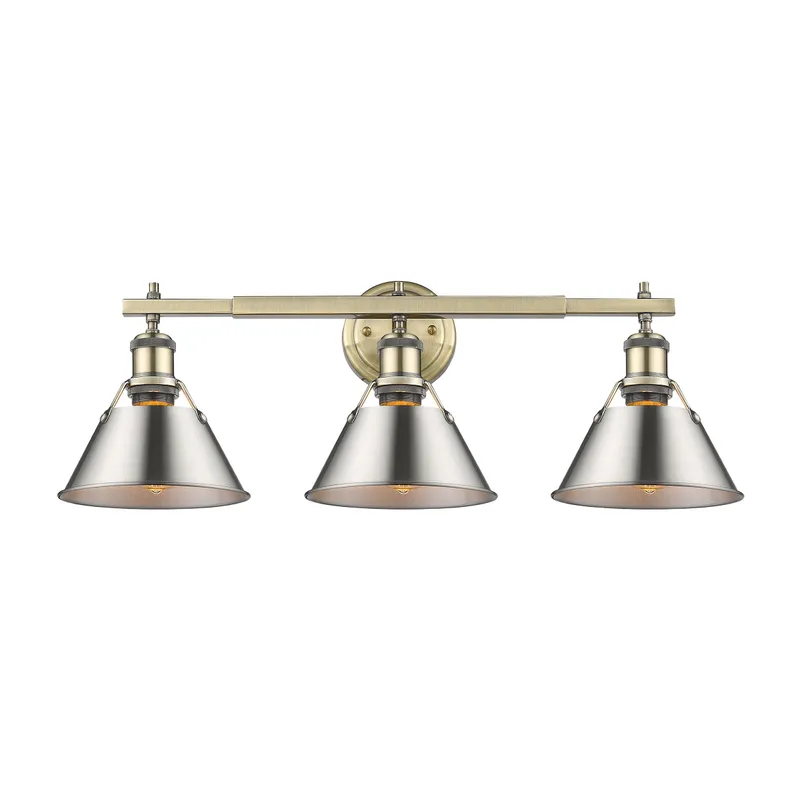 Yep by Golden Lighting Orwell 3-light Vanity in Aged Brass and Pewter shade — Golden Lighting LED Wall Lights  