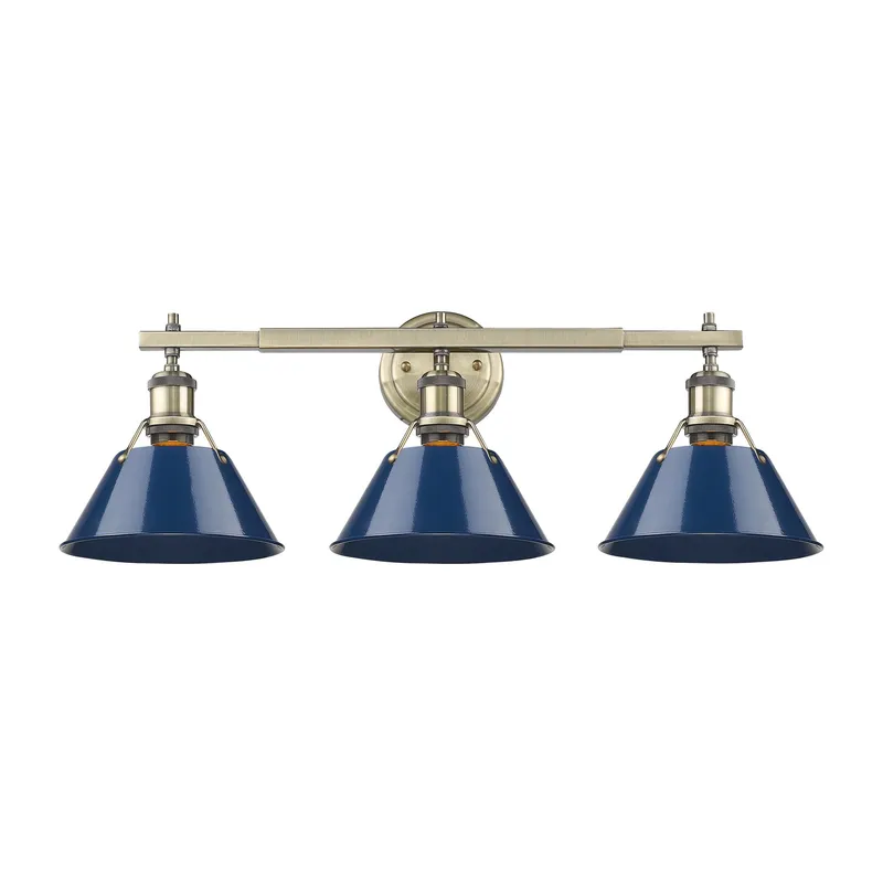 Yep by Golden Lighting Orwell 3-light Vanity in Aged Brass and Navy Blue shade — Golden Lighting LED Wall Lights  