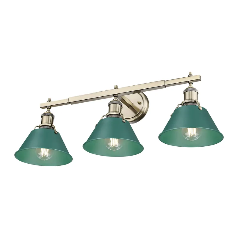 Yep by Golden Lighting Orwell 3-light Vanity in Aged Brass and Pine Green shade — Golden Lighting LED Wall Lights  
