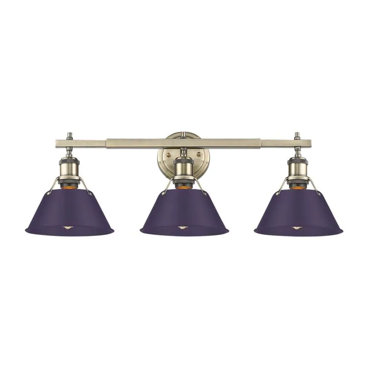 Yep by Golden Lighting Orwell 3-light Vanity in Aged Brass and Exotic Purple shade — Golden Lighting LED Wall Lights  