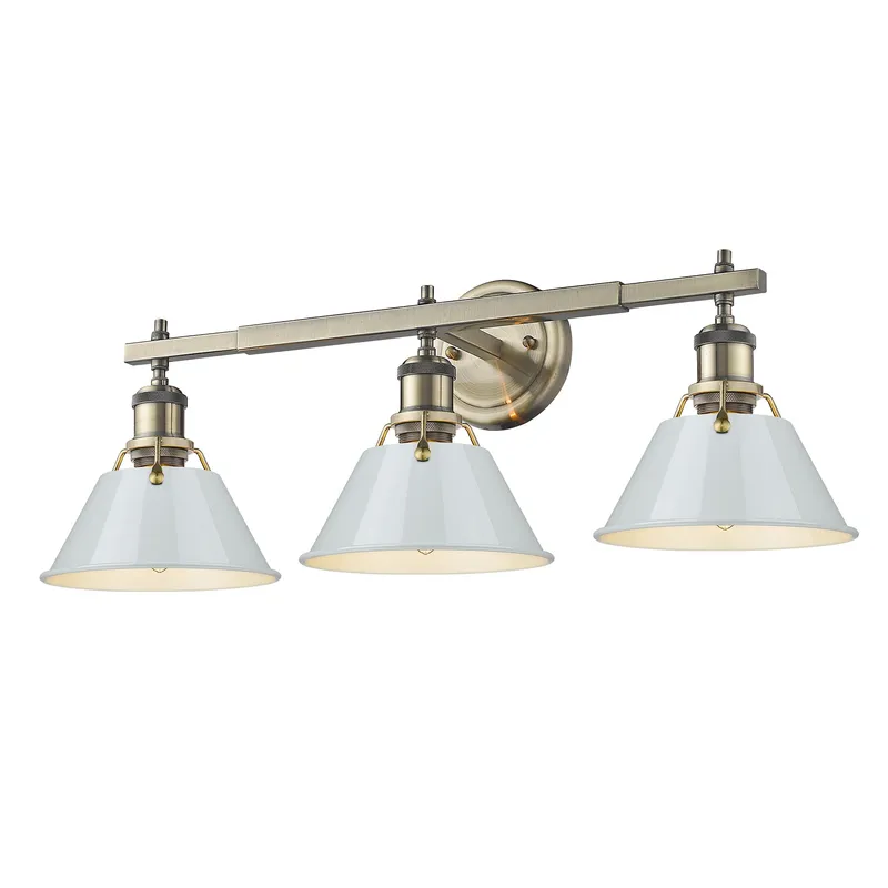 Yep by Golden Lighting Orwell 3-light Vanity in Aged Brass and Dusky Blue shade — Golden Lighting LED Wall Lights  