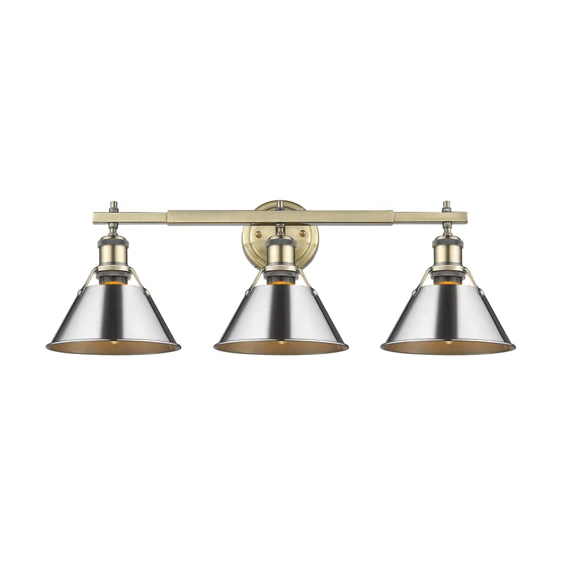 Yep by Golden Lighting Orwell 3-light Vanity in Aged Brass and Chrome shade — Golden Lighting LED Wall Lights  