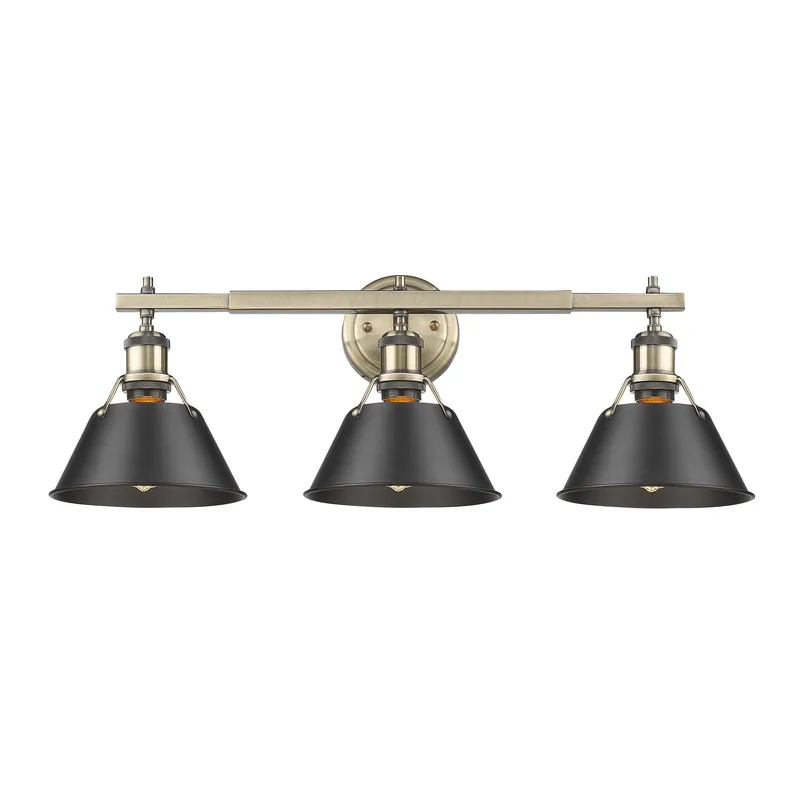 Yep by Golden Lighting Orwell 3-light Vanity in Aged Brass and Matte Black shade — Golden Lighting LED Wall Lights  