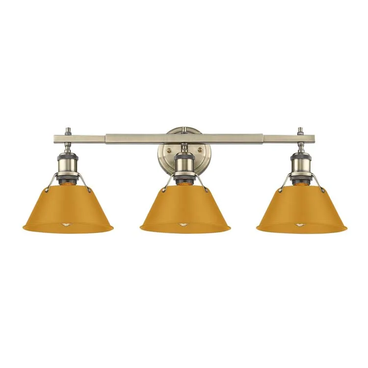 Yep by Golden Lighting Orwell 3-light Vanity in Aged Brass and Auric Yellow shade — Golden Lighting LED Wall Lights  