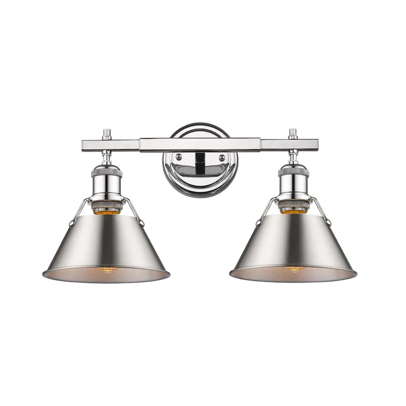 Yep by Golden Lighting Orwell 2-light Vanity in Chrome and Pewter shade — Golden Lighting LED Wall Lights 100.0W 