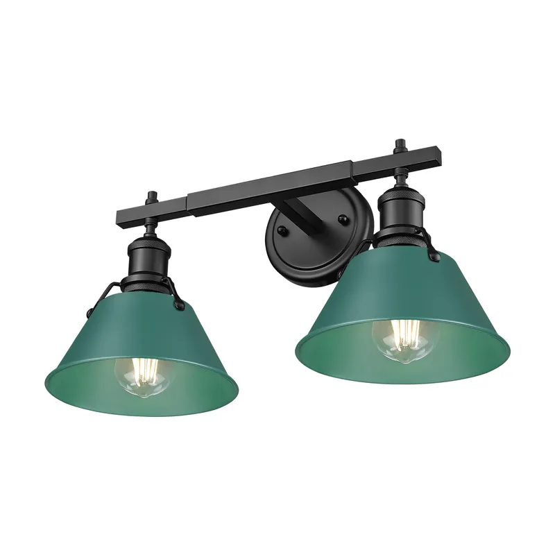 Yep by Golden Lighting Orwell 2-light Vanity in Matte Black and Pine Green shade — Golden Lighting LED Wall Lights  