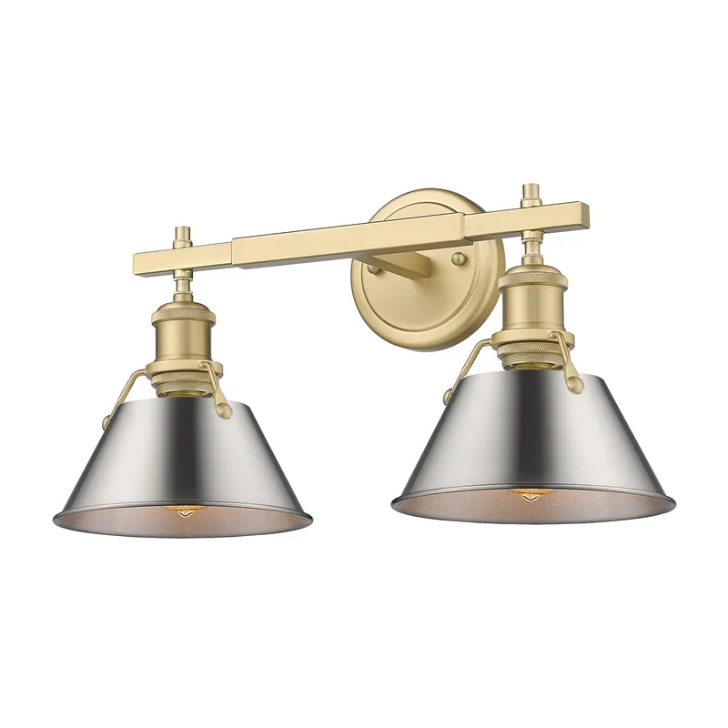 Yep by Golden Lighting Orwell 2-light Vanity in Brushed Champagne Brass and Pewter shade — Golden Lighting LED Wall Lights  