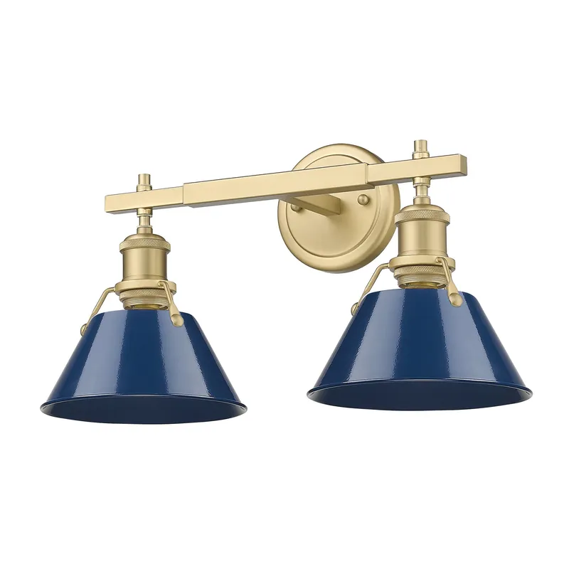 Yep by Golden Lighting Orwell 2-light Vanity in Brushed Champagne Brass and Navy Blue shade — Golden Lighting LED Wall Lights 100.0W 