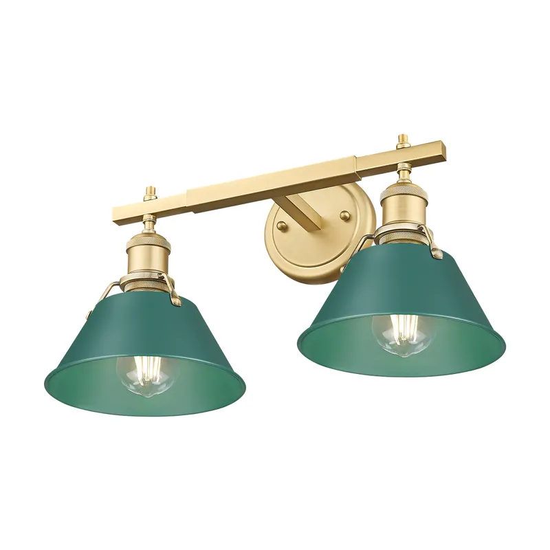 Yep by Golden Lighting Orwell 2-light Vanity in Brushed Champagne Brass and Pine Green shade — Golden Lighting LED Pendant Lights 100.0W 