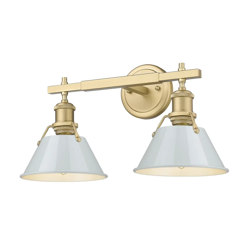 Yep by Golden Lighting Orwell 2-light Vanity in Brushed Champagne Brass and Dusky Blue shade — Golden Lighting LED Wall Lights  