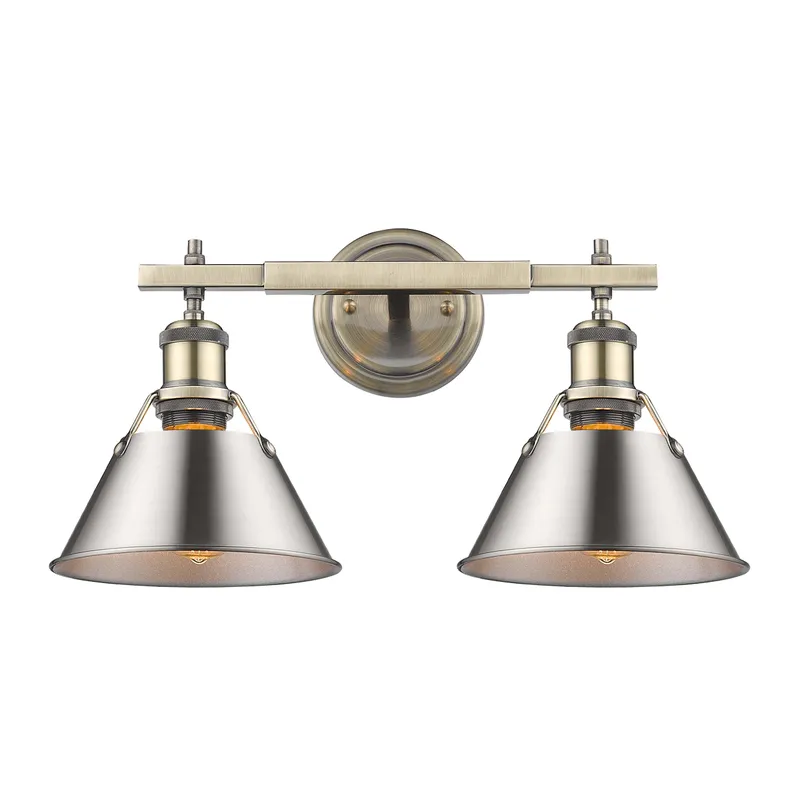 Yep by Golden Lighting Orwell 2-light Vanity in Aged Brass and Pewter shade — Golden Lighting LED Wall Lights 100.0W 
