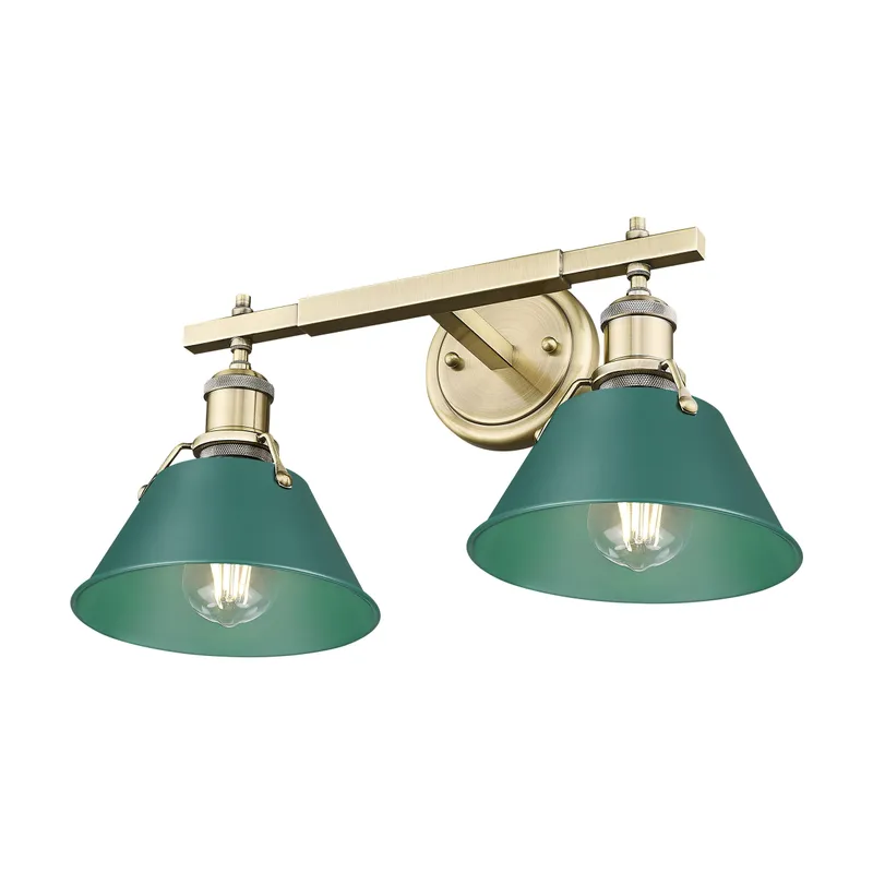 Yep by Golden Lighting Orwell 2-light Vanity in Aged Brass and Pine Green shade — Golden Lighting LED Wall Lights  