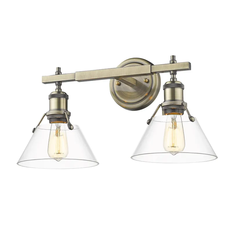 Yep by Golden Lighting Orwell 2-light Vanity in Aged Brass and Clear Glass — Golden Lighting LED Wall Lights  