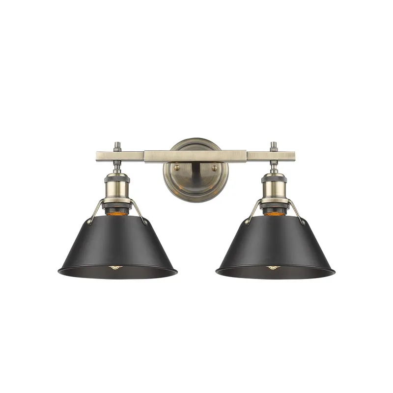 Yep by Golden Lighting Orwell 2-light Vanity in Aged Brass and Matte Black shade — Golden Lighting LED Wall Lights 100.0W 