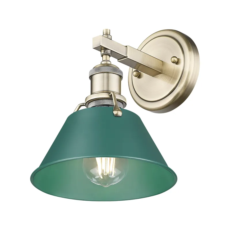 Yep by Golden Lighting Orwell 1-light Vanity in Aged Brass and Pine Green shade — Golden Lighting LED Wall Lights 100.0W 