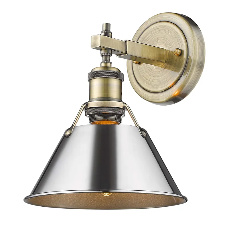 Yep by Golden Lighting Orwell 1-light Vanity in Aged Brass and Chrome shade — Golden Lighting LED Wall Lights 100.0W 