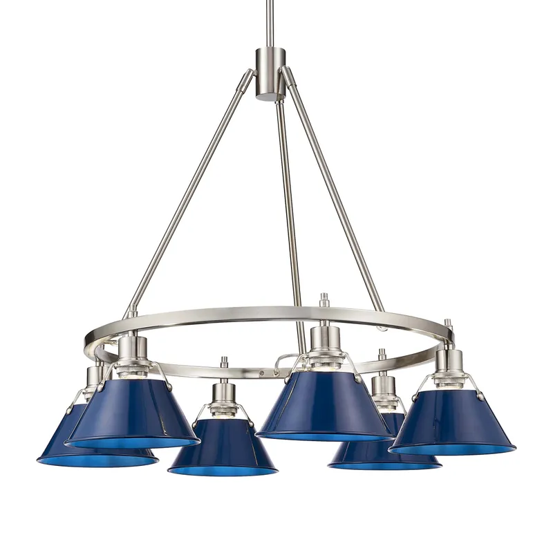 Yep by Golden Lighting Orwell 6-light Chandelier in Pewter and Navy Blue shade — Golden Lighting LED Pendant Lights  