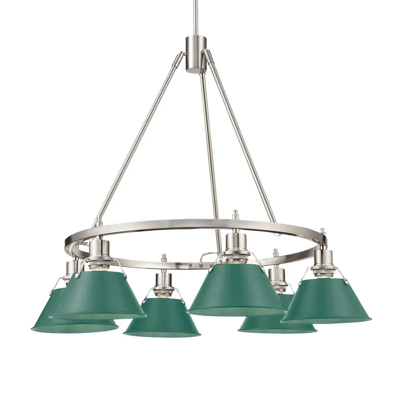 Yep by Golden Lighting Orwell 6-light Chandelier in Pewter and Pine Green shade — Golden Lighting LED Pendant Lights  