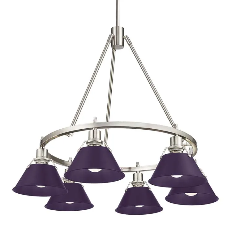Yep by Golden Lighting Orwell 6-light Chandelier in Pewter and Exotic Purple shade — Golden Lighting LED Pendant Lights  