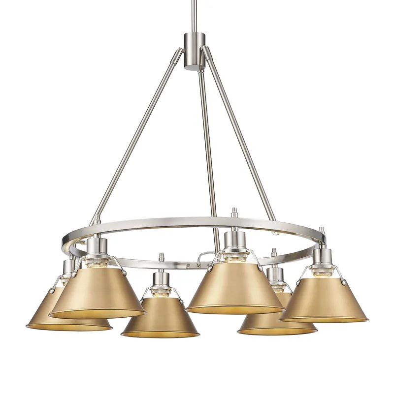 Yep by Golden Lighting Orwell 6-light Chandelier in Pewter and Brushed Champagne Brass shade — Golden Lighting LED Pendant Lights 60.0W 