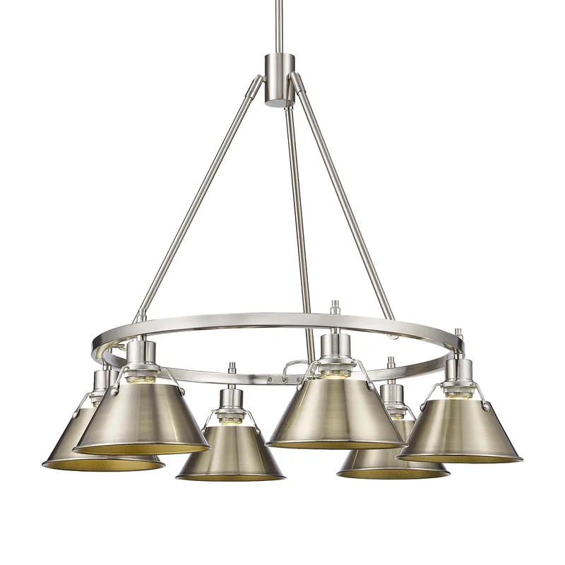 Yep by Golden Lighting Orwell 6-light Chandelier in Pewter and Aged Brass shade — Golden Lighting LED Pendant Lights  