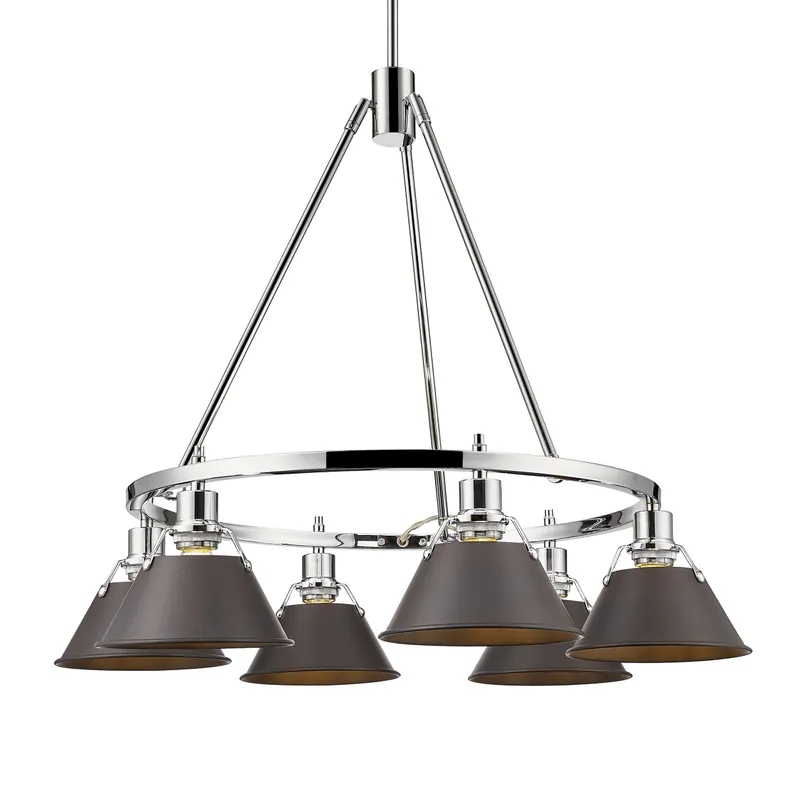 Yep by Golden Lighting Orwell 6-light Chandelier in Chrome and Rubbed Bronze shade — Golden Lighting LED Pendant Lights  