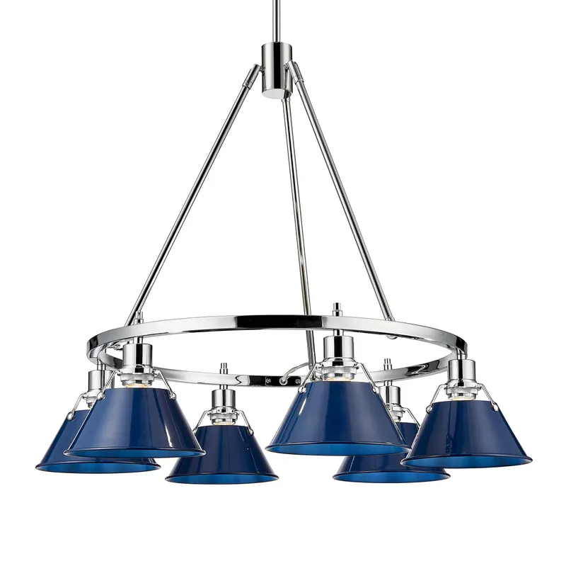 Yep by Golden Lighting Orwell 6-light Chandelier in Chrome and Navy Blue shade — Golden Lighting LED Pendant Lights  