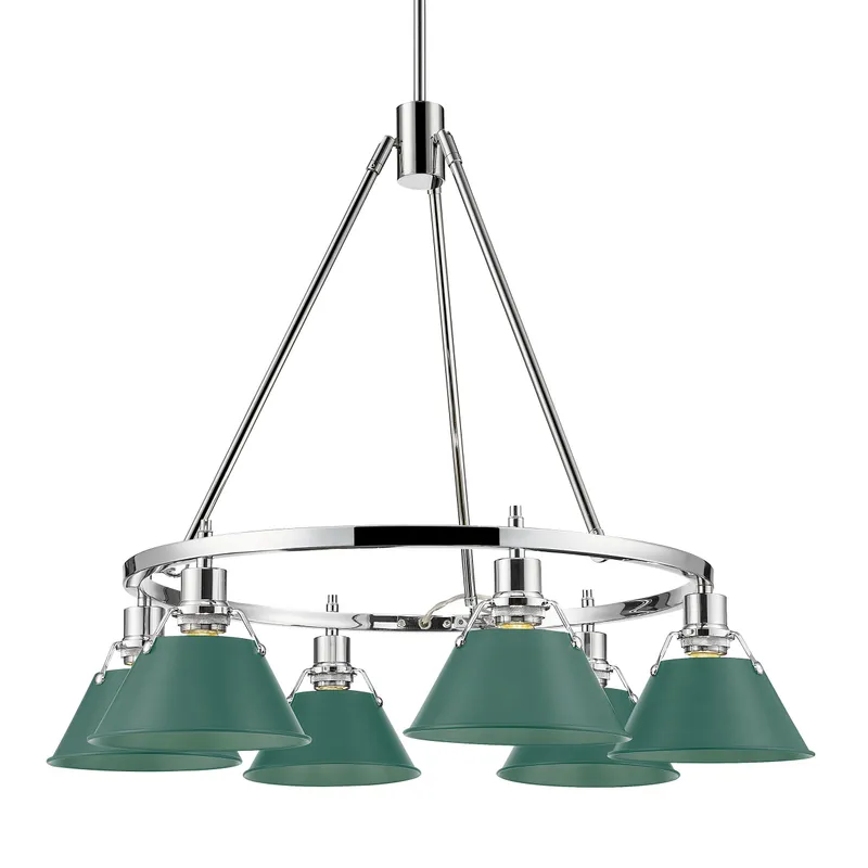 Yep by Golden Lighting Orwell 6-light Chandelier in Chrome and Pine Green shade — Golden Lighting LED Pendant Lights  