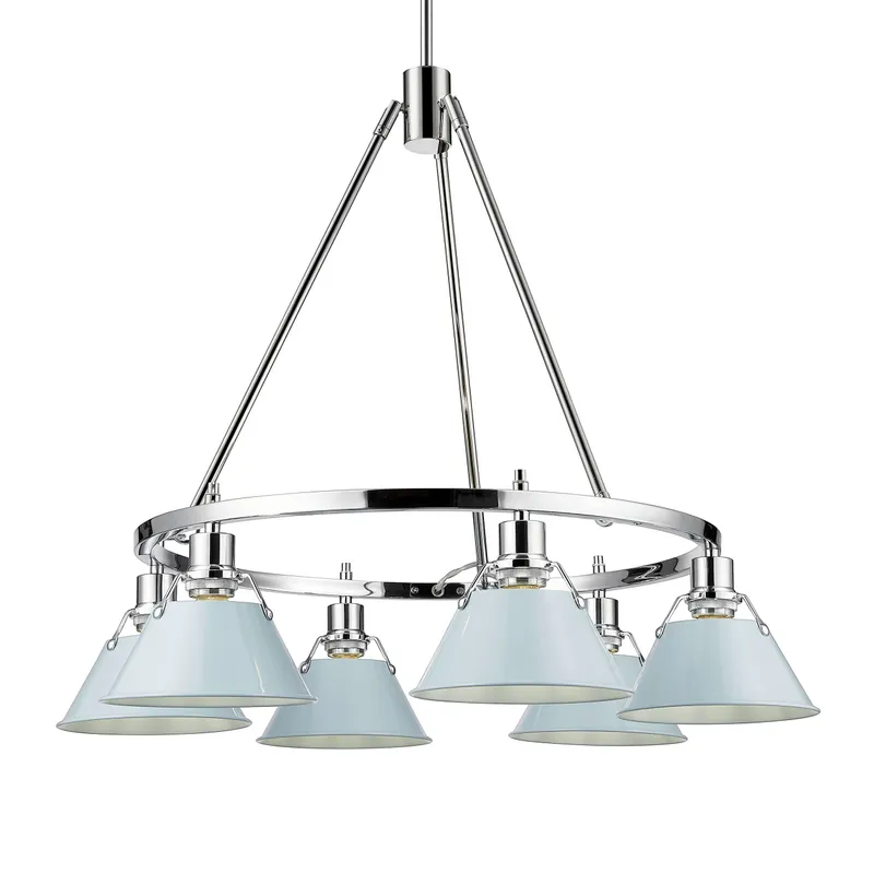 Yep by Golden Lighting Orwell 6-light Chandelier in Chrome and Dusky Blue shade — Golden Lighting LED Pendant Lights  