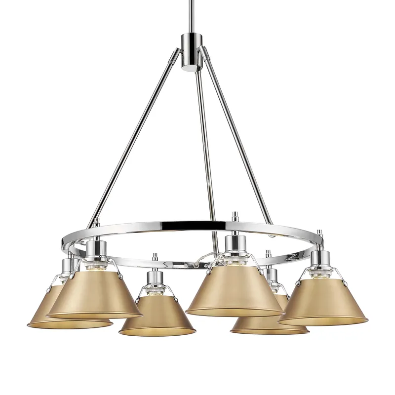 Yep by Golden Lighting Orwell 6-light Chandelier in Chrome and Brushed Champagne Brass shade — Golden Lighting LED Pendant Lights  