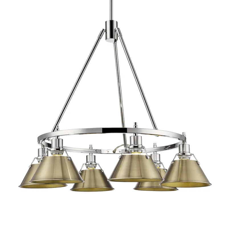 Yep by Golden Lighting Orwell 6-light Chandelier in Chrome and Aged Brass shade — Golden Lighting LED Pendant Lights  